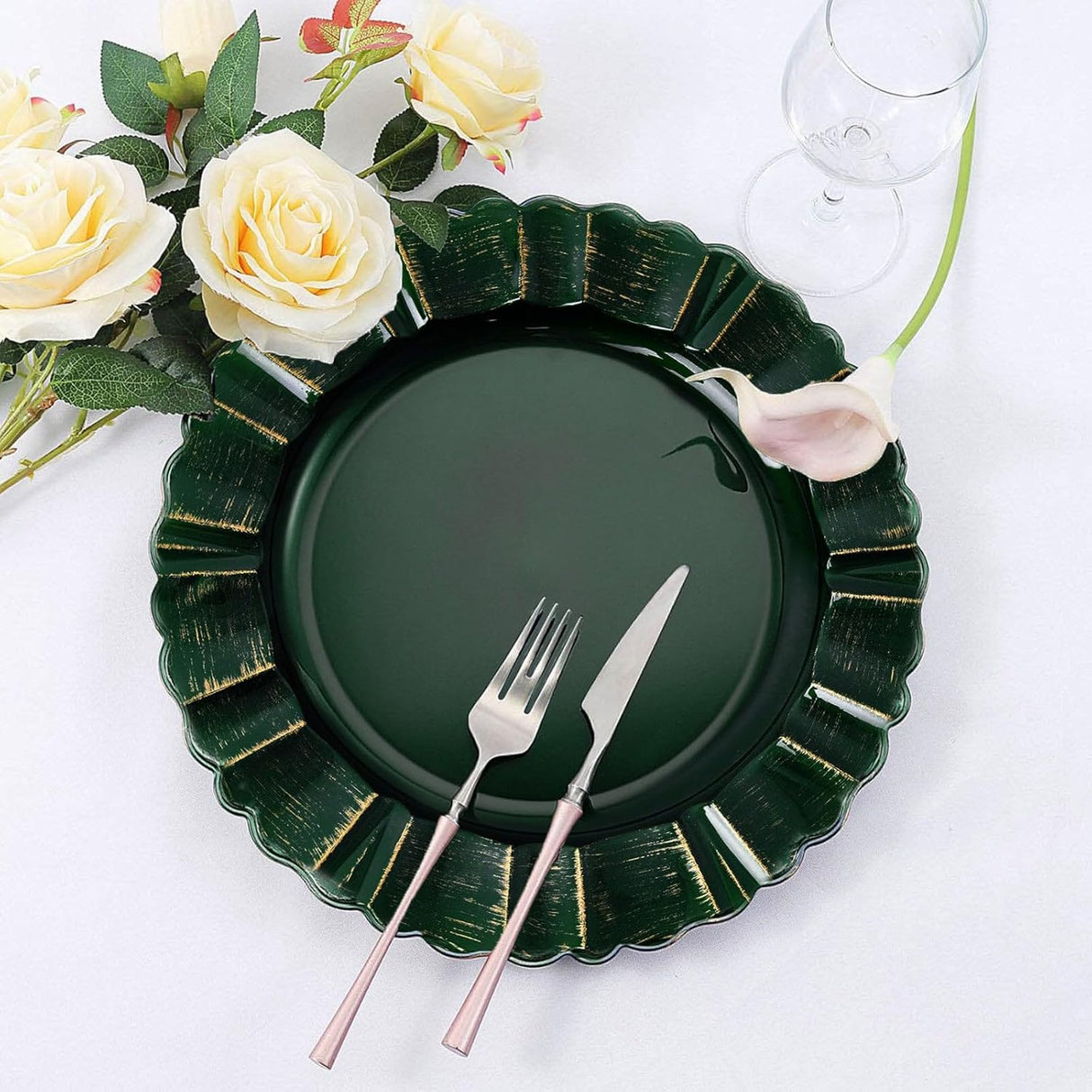 Acrylic Charger Plate 13 Inch Scallop Rimmed Hunter Green/Holly Green