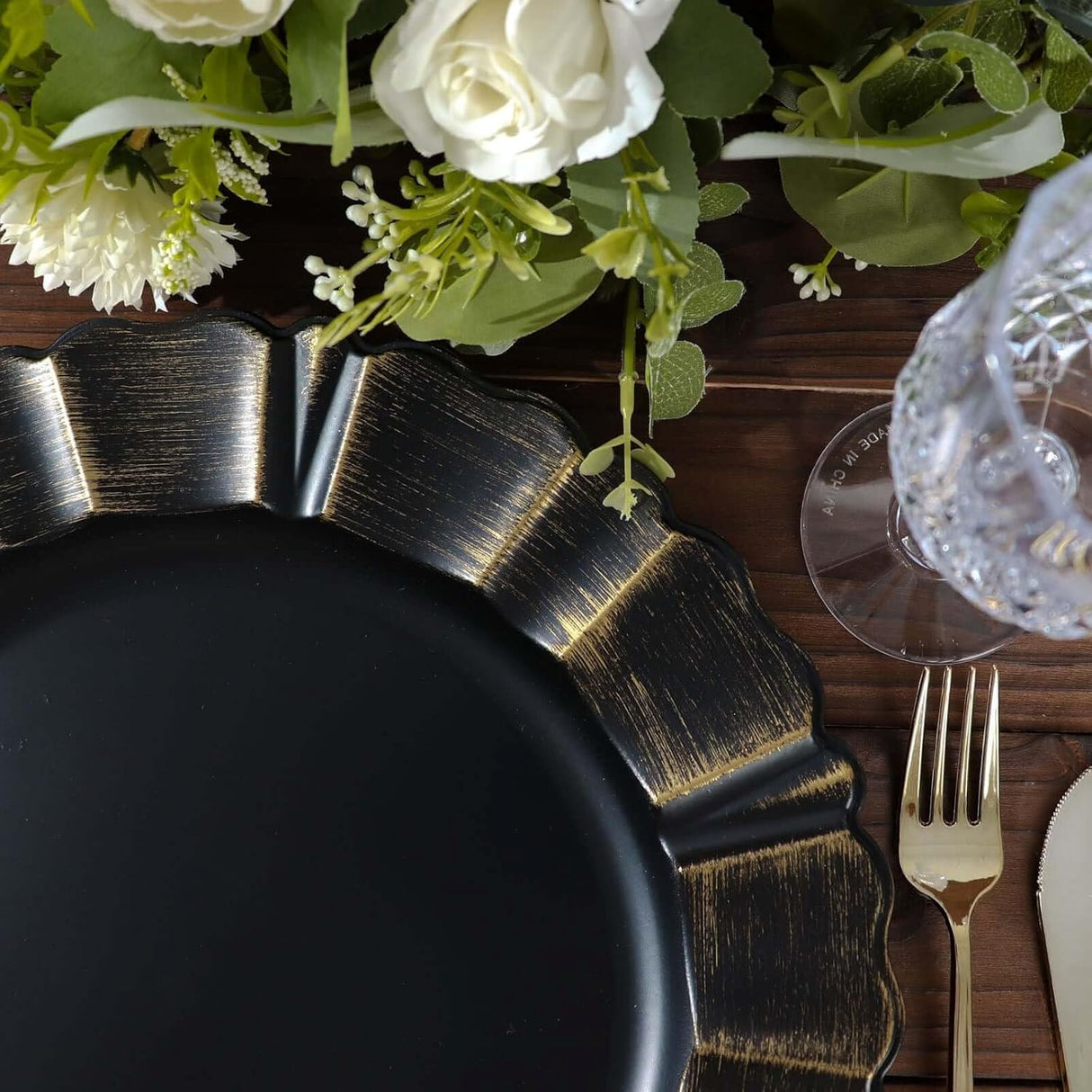 Acrylic Charger Plate 13" Black Scallop Rimmed