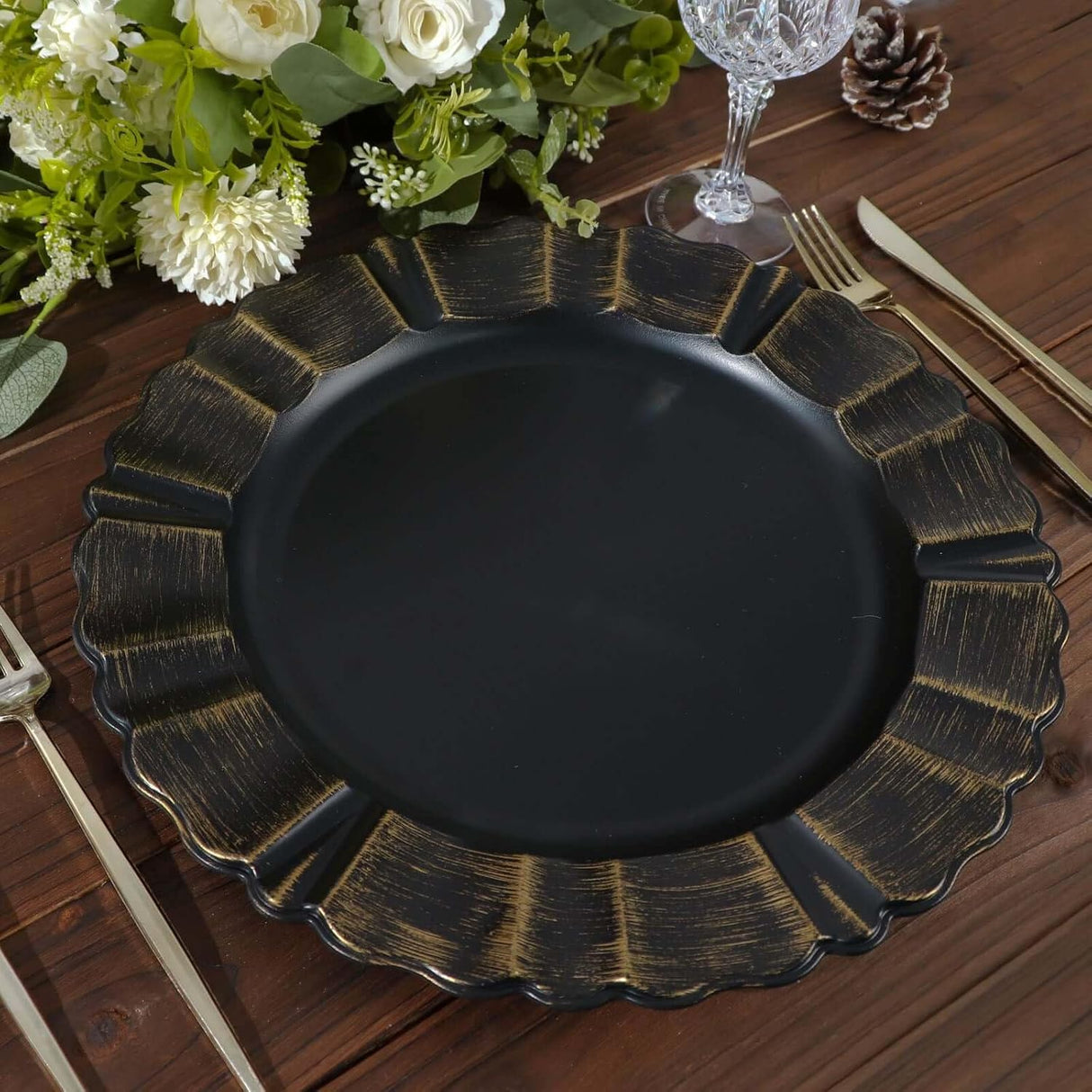Acrylic Charger Plate 13" Black Scallop Rimmed
