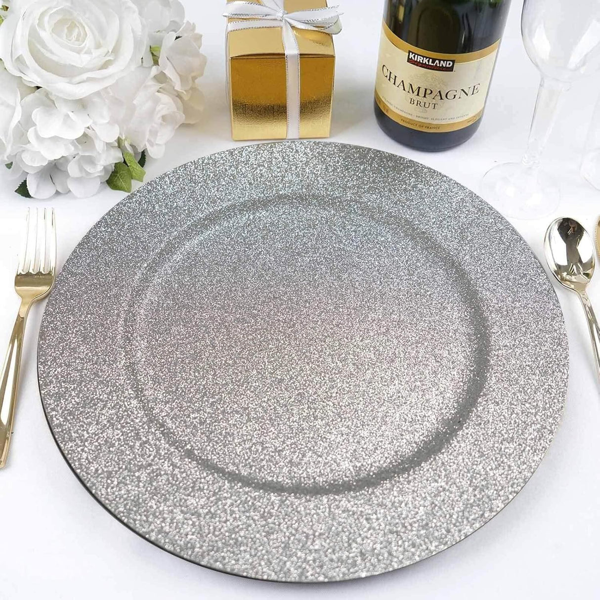 Acrylic Charger Plate 13" Silver Mystic Glitter