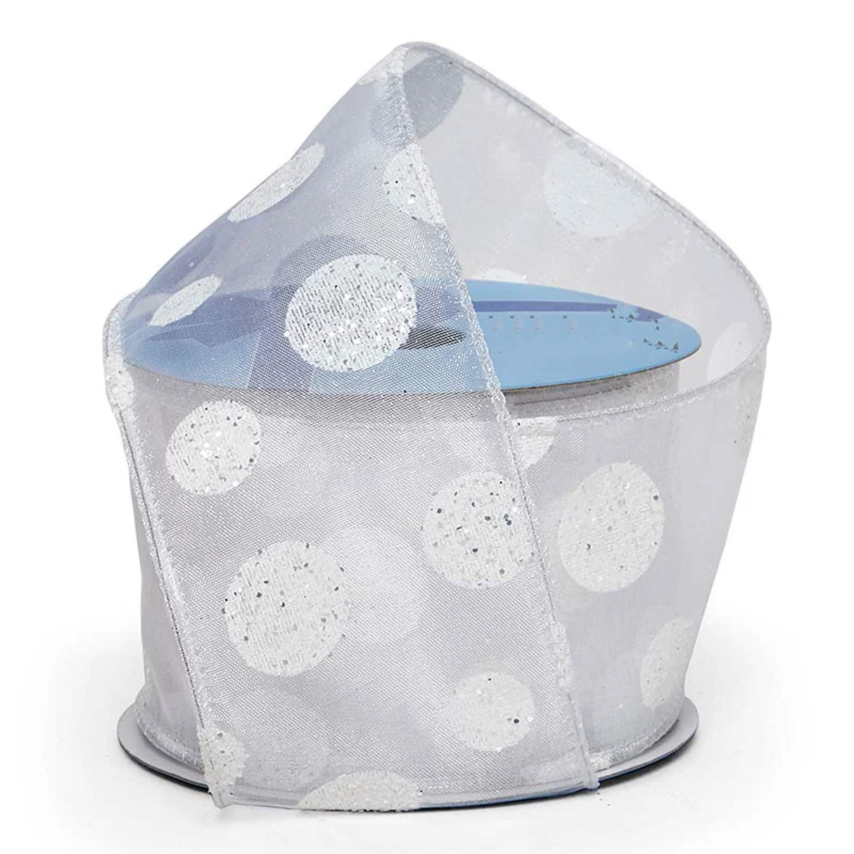 Glitter Dots On Sheer Wired Ribbon 2 1/2 '' X 10 yd Large White Color 1 / roll