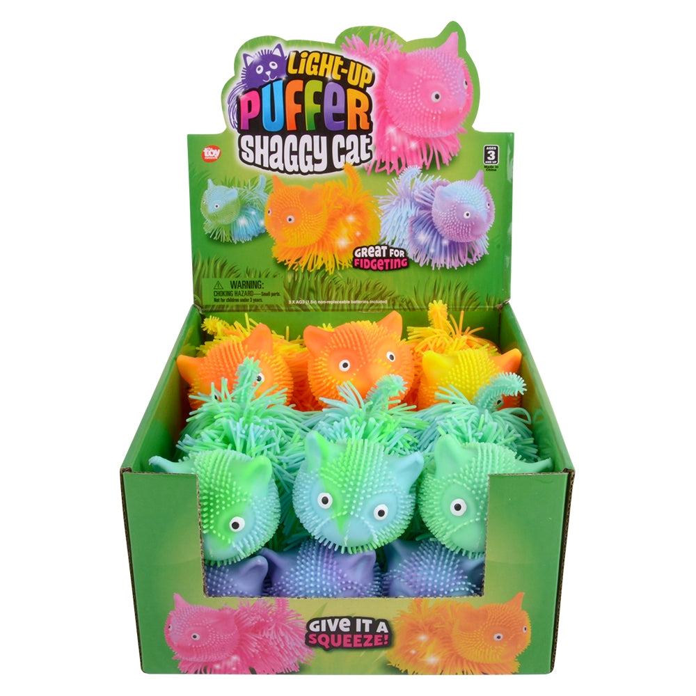 Light-Up Shaggy Cat Puffer (12 Pc Display)