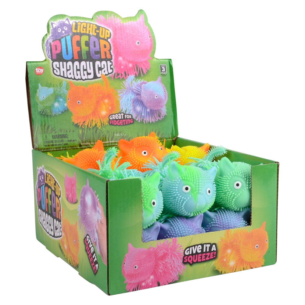 Light-Up Shaggy Cat Puffer (12 Pc Display)