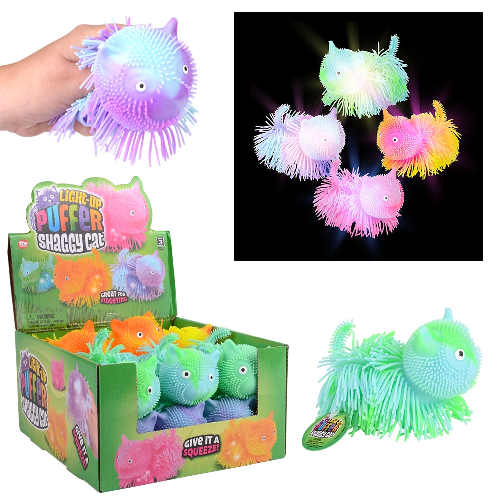 Light-Up Shaggy Cat Puffer (12 Pc Display)