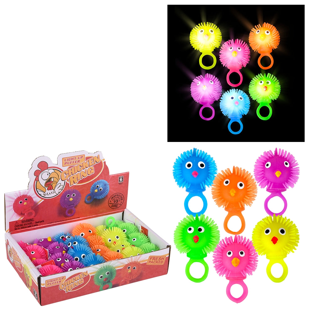 Light-Up Chicken Puffer Ring (24 PC Display)