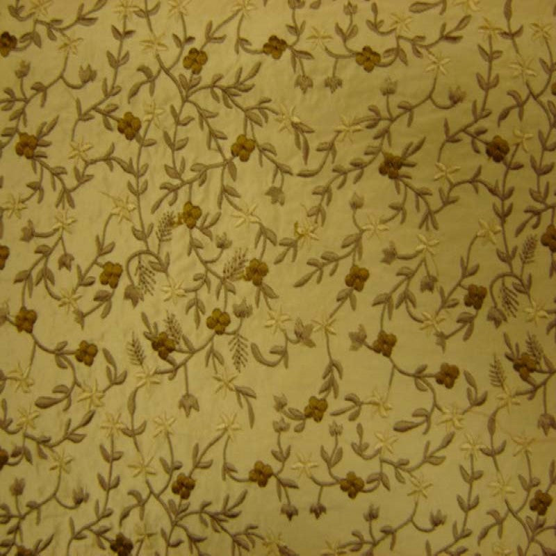 Parisian Floral Embroidered Silk Fabric - Apricot, Coral, Paprika, Scarlet, Teal, Wheat, 54" Width (1 Yard)