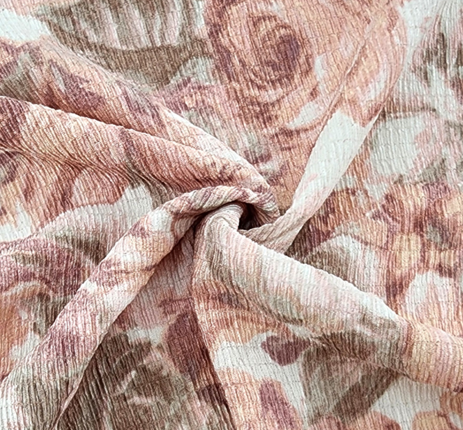 Poly Bubble Stretch 1D1776 Coral Polyester Spandex Fabric - Coral Textured Crinkle, 58/60" Width (1 Yard)