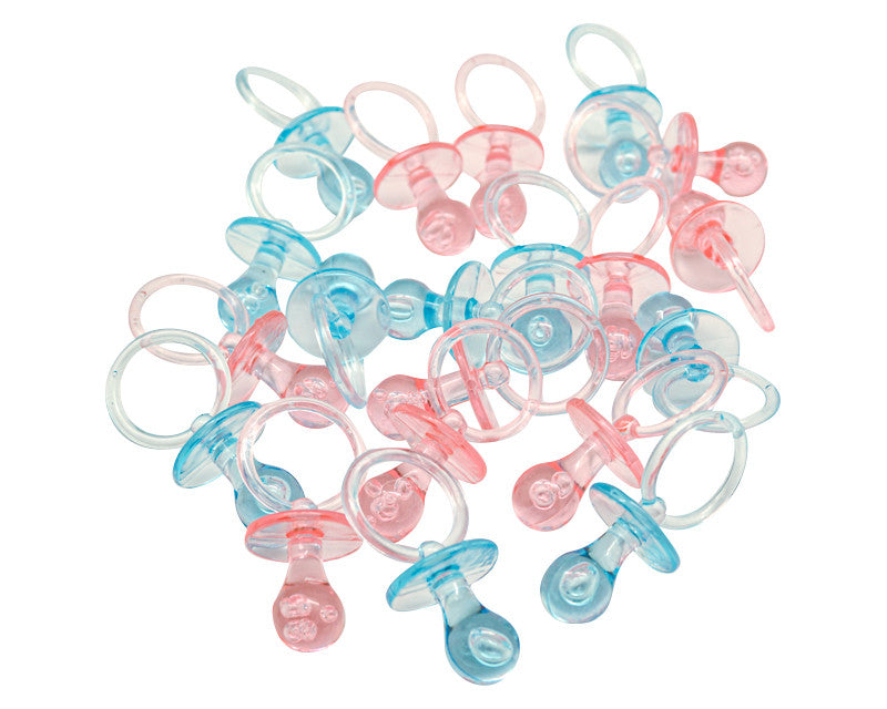 2.5" Blue and Pink Transparent Plastic Baby Shower Pacifier - Pack of 36