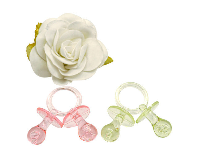2.5" Pink and Yellow Transparent Plastic Baby Shower Pacifier - Pack of 36