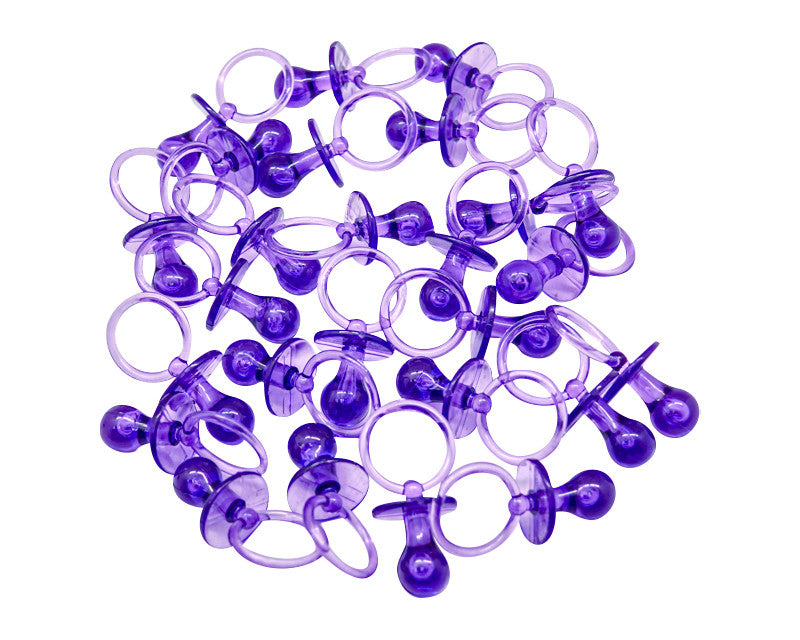 2.5" Purple Transparent Plastic Baby Shower Pacifier - Pack of 36