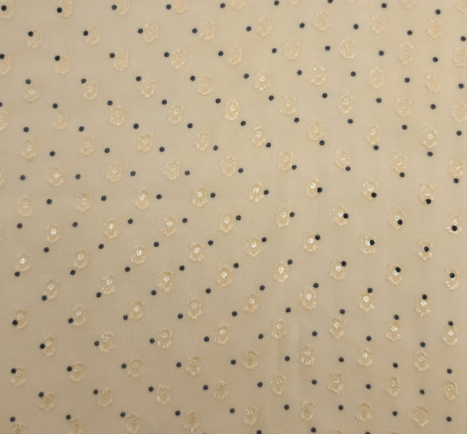 Poly Clip Dot Chiffon 1D1330 Polyester Fabric - Banana/Charcoal Clip Dot, 57/58" Width (1 Yard)