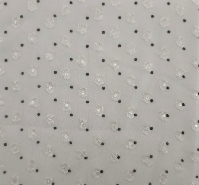 Poly Clip Dot Chiffon 1D1330 Polyester Fabric - Beige/Charcoal Clip Dot, 57/58" Width