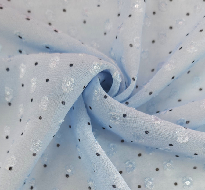 Poly Clip Dot Chiffon Fabric - Blue/Charcoal Clip Dot, 57/58" Width