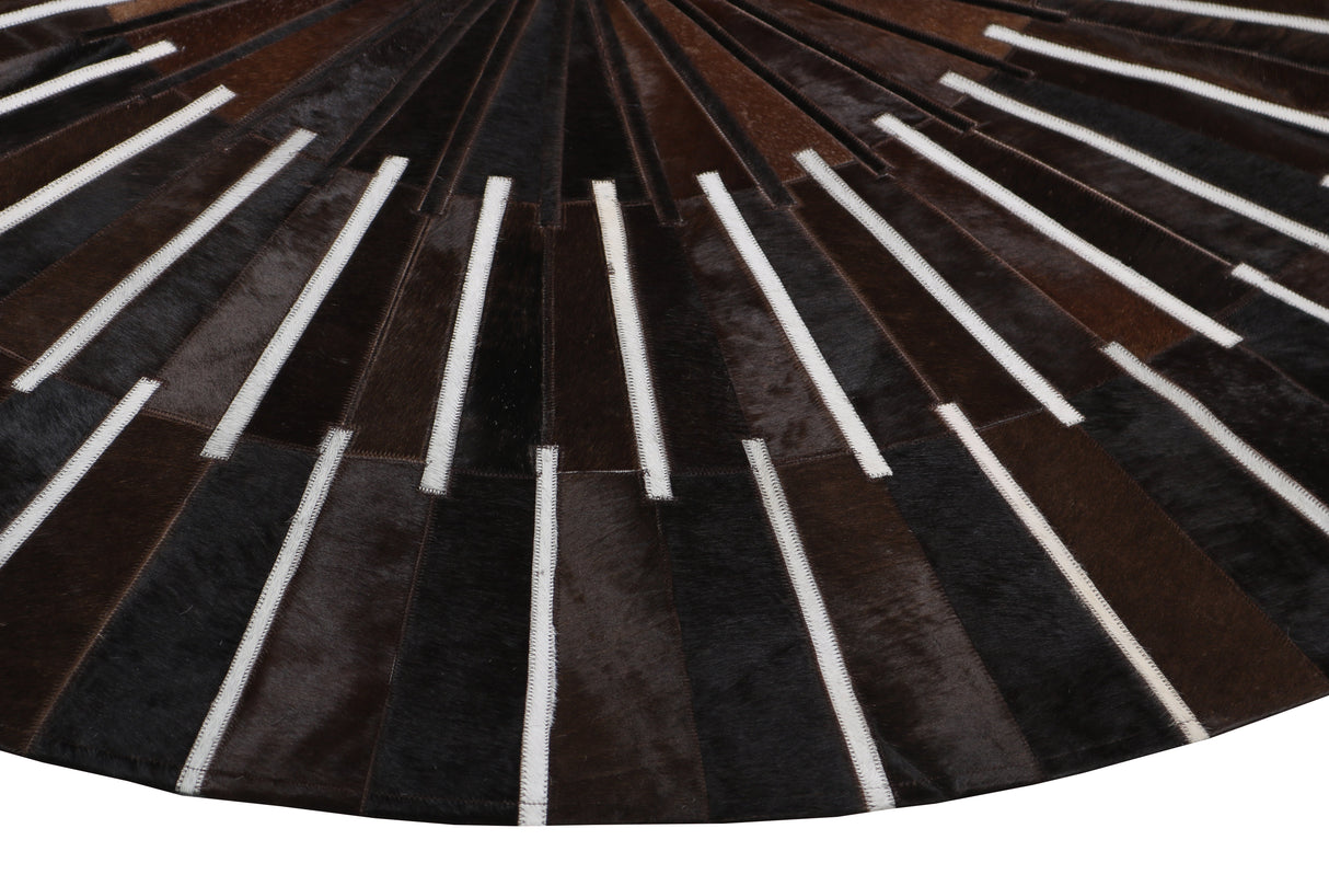 Patchwork PCH216 Round 100 Percent Real Cow Hide Fabric - Black With Charcoal Stripes, Round (6' X 6' Round)