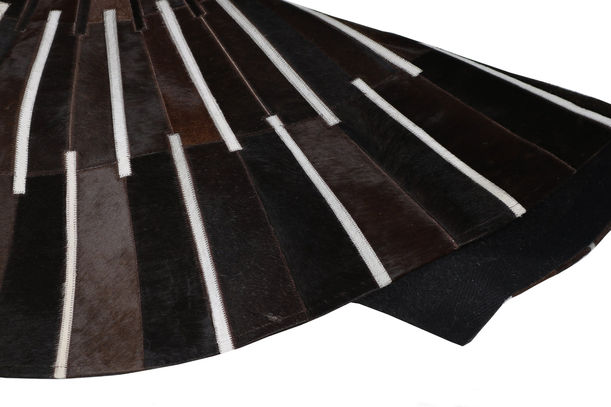 Patchwork PCH216 Round 100 Percent Real Cow Hide Fabric - Black With Charcoal Stripes, Round (6' X 6' Round)