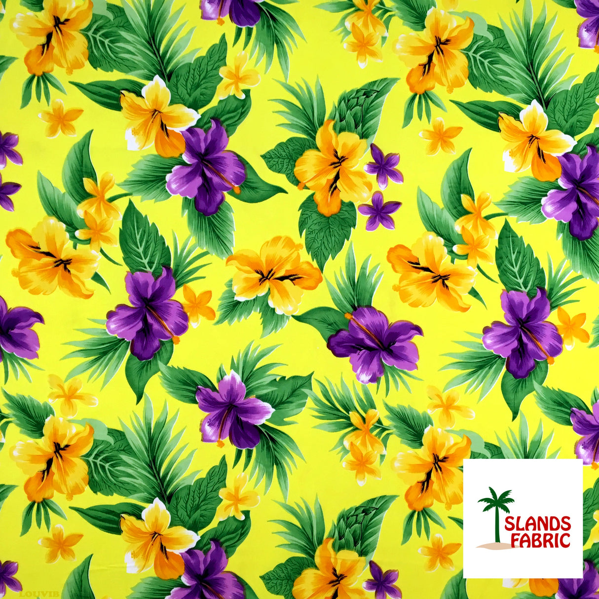 Dual Color Tropical Clusters Peachskin Fabric - White & Purple, Floral Tropical Print, 45" Width (1 Yard)
