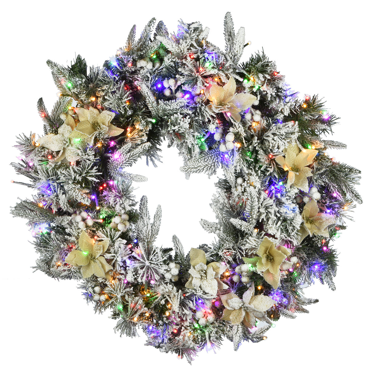 Pre-Lit Frosted Colonial Fir Christmas Wreath with Dual Color LED Lights, 30 Inch
