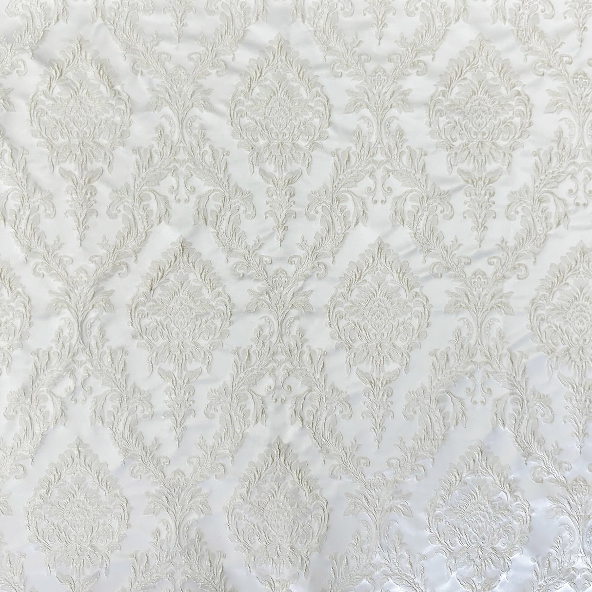 Perla Collection Polyester Fabric - Shiny Floral Damask Diamond Jacquard, 55" Width (Sample Book)