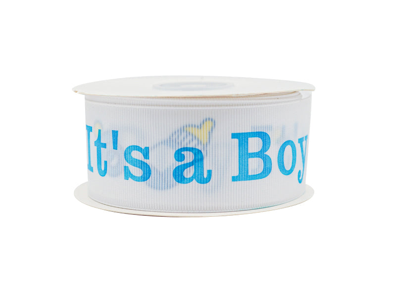 1 1/2"x 25 yards Blue It's a Boy Baby Shower Printed Grosgrain Gift Ribbon