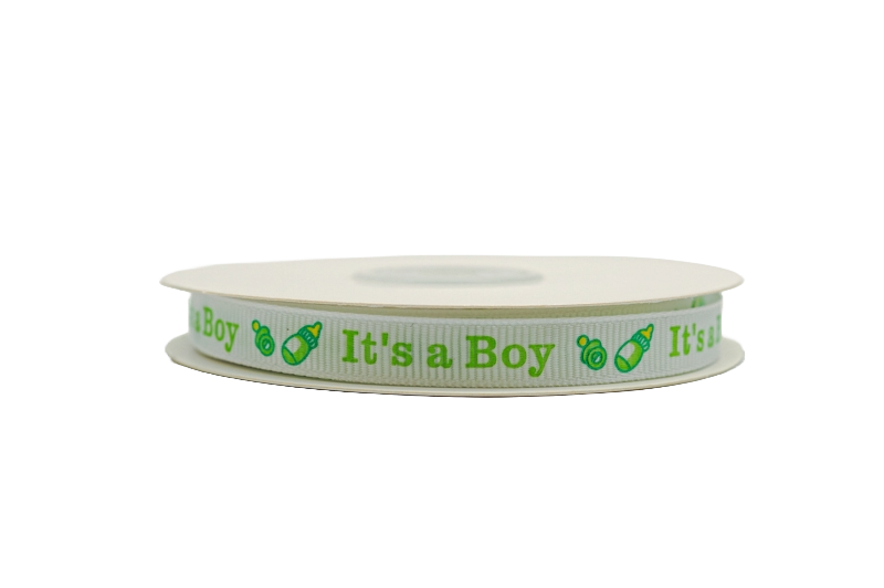 3/8"x 25 yards Mint It's a Boy Baby Shower Printed Grosgrain Gift Ribbon