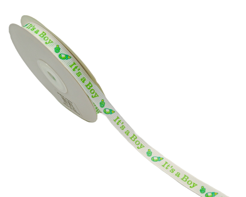3/8"x 25 yards Mint It's a Boy Baby Shower Printed Grosgrain Gift Ribbon