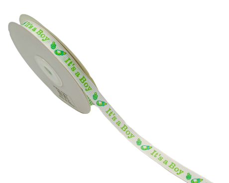3/8"x 25 yards Mint It's a Boy Baby Shower Printed Grosgrain Gift Ribbon