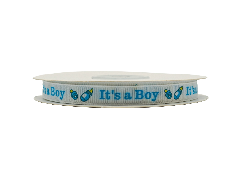 3/8"x 25 yards Royal Blue It's a Boy Baby Shower Printed Grosgrain Gift Ribbon