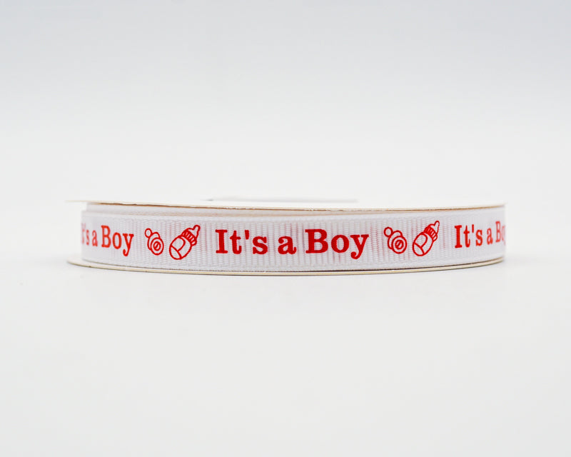3/8"x 25 yards Red It's a Boy Baby Shower Printed Grosgrain Gift Ribbon