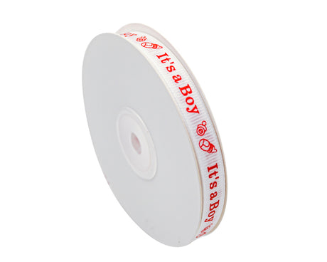 3/8"x 25 yards Red It's a Boy Baby Shower Printed Grosgrain Gift Ribbon