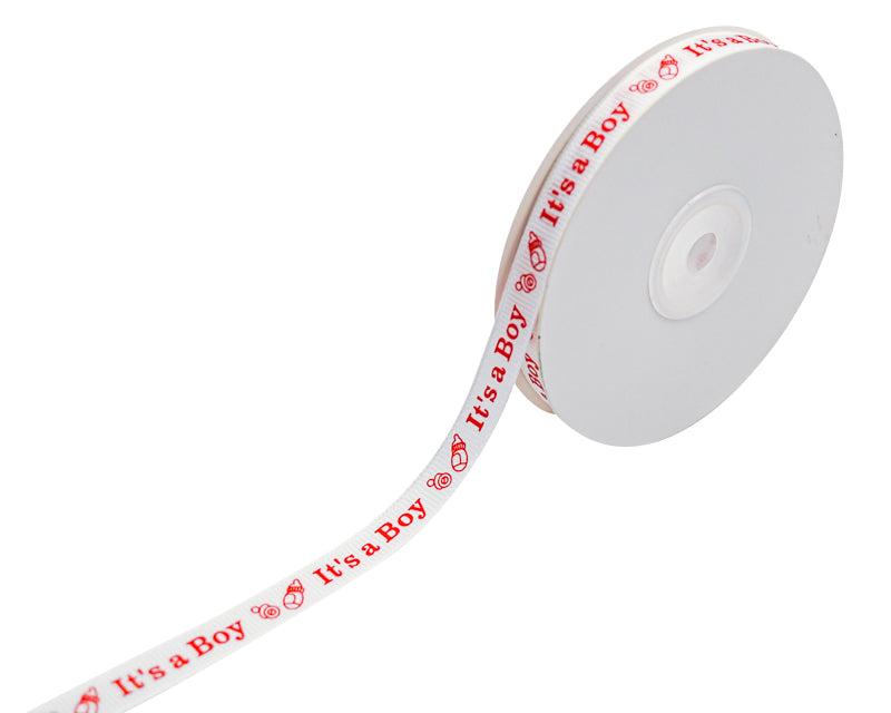 3/8"x 25 yards Red It's a Boy Baby Shower Printed Grosgrain Gift Ribbon