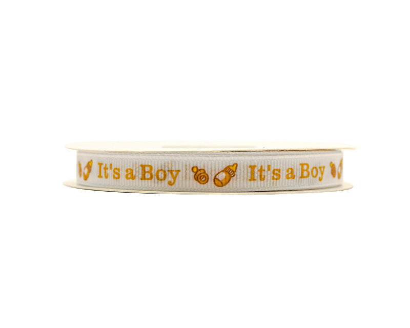3/8"x 25 yards Tan It's a Boy Baby Shower Printed Grosgrain Gift Ribbon