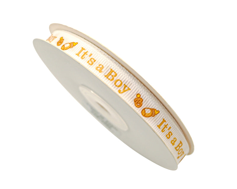 3/8"x 25 yards Tan It's a Boy Baby Shower Printed Grosgrain Gift Ribbon