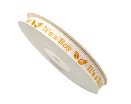 3/8"x 25 yards Tan It's a Boy Baby Shower Printed Grosgrain Gift Ribbon