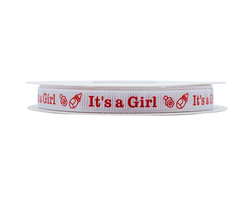 3/8"x 25 yards Red It's a Girl Baby Shower Printed Grosgrain Gift Ribbon - Pack of 15 Rolls