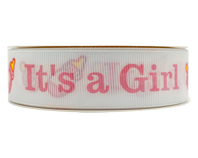 7/8"x 25 yards It's a Girl Baby Shower Grosgrain Gift Ribbon