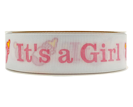 7/8"x 25 yards It's a Girl Baby Shower Grosgrain Gift Ribbon