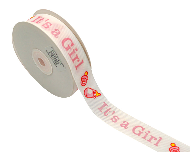 7/8"x 25 yards It's a Girl Baby Shower Grosgrain Gift Ribbon
