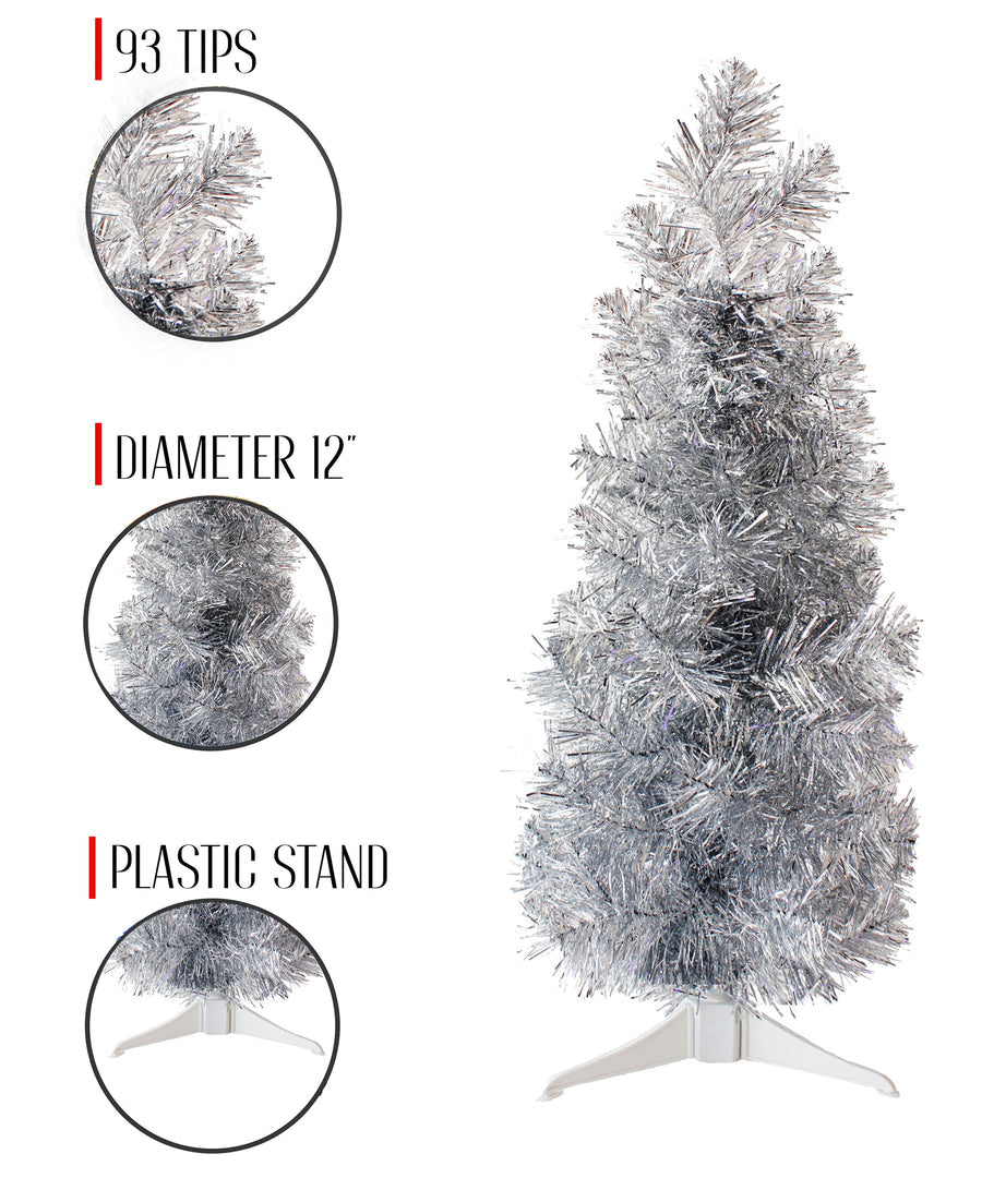 2' Silver Tabletop Pencil Tree with Plastic Stand, 93 Tips, Dia 12"