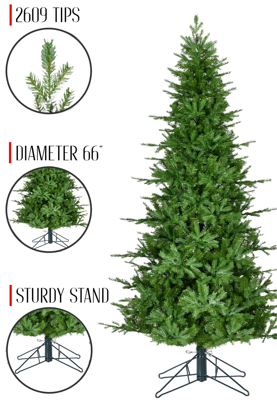 9' TREE, 1673 TIPS, METAL STAND, 58" DIA