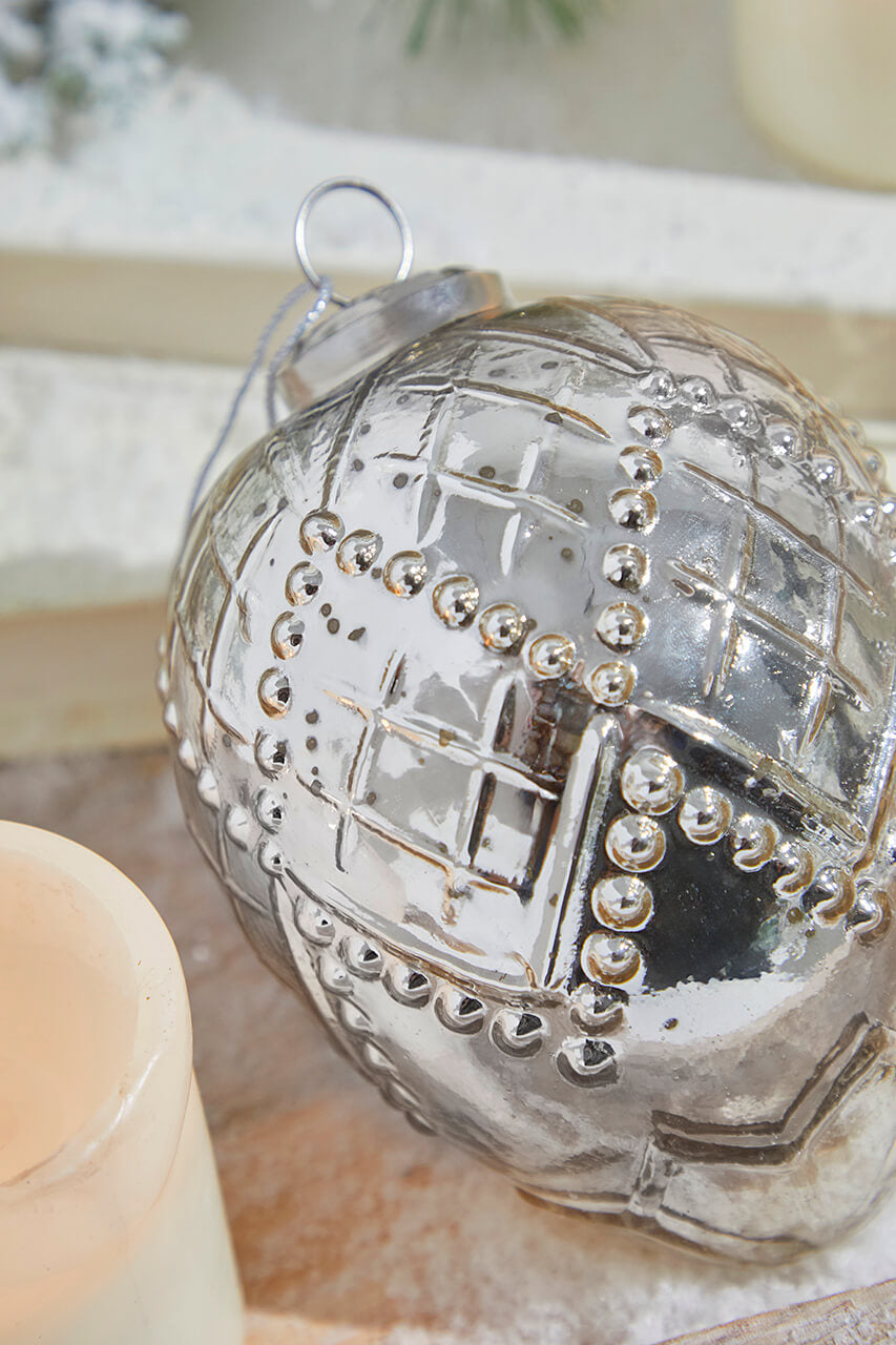 5" Silver Beaded Regal Burnished Mercury Glass Ornament