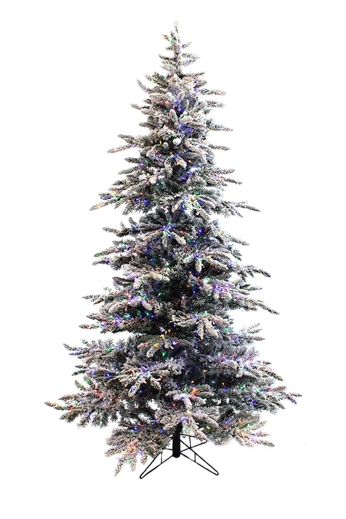 Prelit Slim Snow Flocked Christmas Tree with Warm White & Multicolor Lights