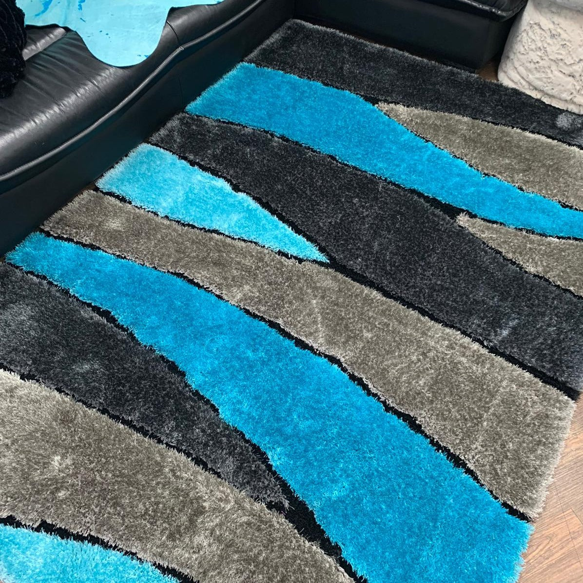 Living Shag Waves Polyester Fabric - 3D Effect Shag Rug, Gray Blue, 7'6" X 10'3" (1 Piece)
