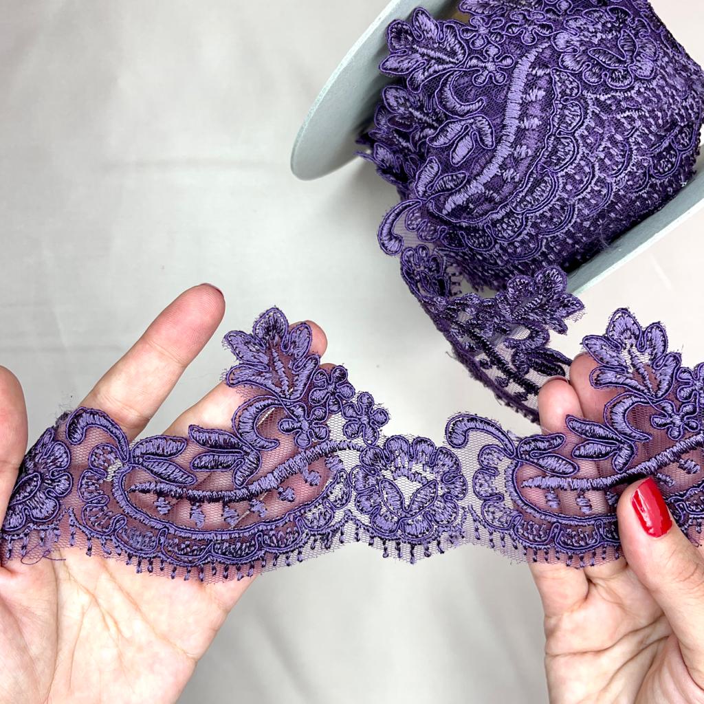 Corded Lace Trim Embroidered Net Mesh