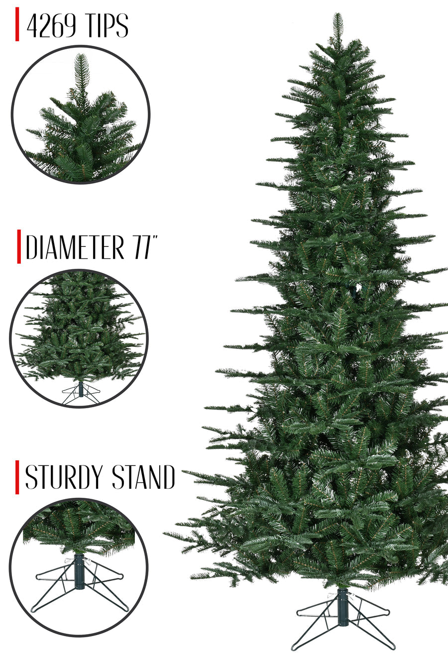 11' TREE, 4269 TIPS, METAL STAND, 77" DIA