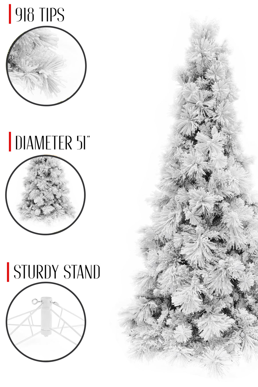 7.5' Slim Snow Flocked Atka Christmas Tree with Metal Stand