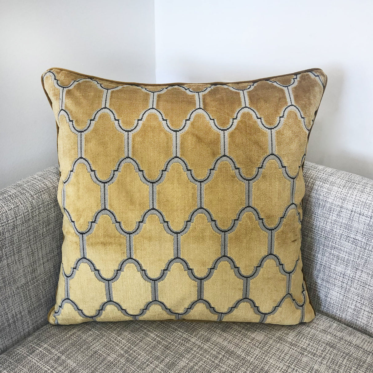 Alaya Moorish Cut Velvet Pillow - Geometric Pattern, 24" X 24" (1 Pillow)
