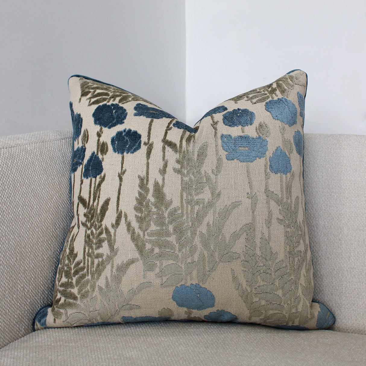 Camelia Floral Cut Velvet Fabric - Floral Pattern, 23" X 23" (1 Pillow)