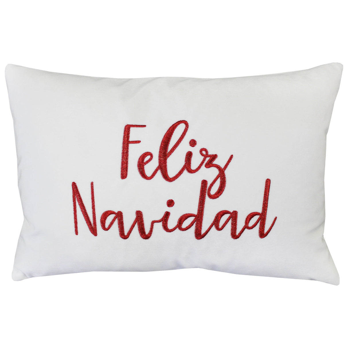 Feliz Navidad Embroidery Velvet Pillow - White/Red, Hunter/Gold, 14X20" (1 Piece)
