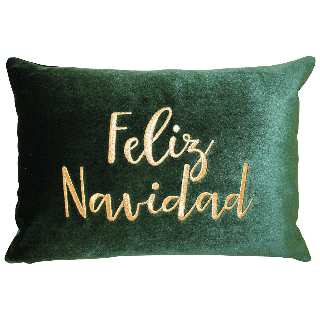 Feliz Navidad Embroidery Velvet Pillow - White/Red, Hunter/Gold, 14X20" (1 Piece)