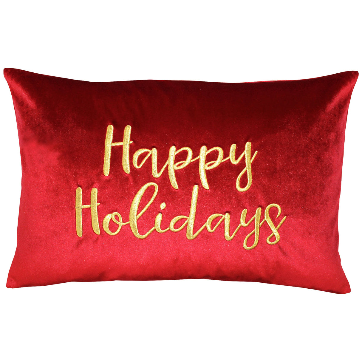 Happy Holidays Metallic Embroidery Velvet Pillow - Holiday Typography, 14" X 20", Red/Gold, White/Red, Hunter/Gold, Gold/Silver (1 Pillow)